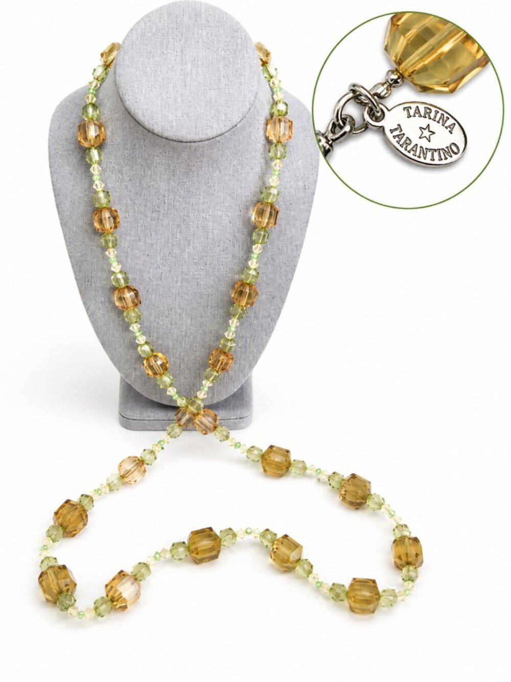 Tarina Tarantino Swarovski Crystal & Acrylic Amber Green Faceted Necklace NEW